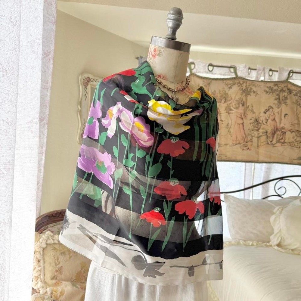 black floral shawl scarf